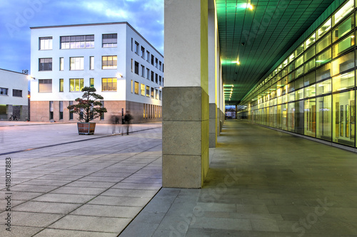 Night scene on the campus of EPFL (Swiss Federal Institute of Technology Lausanne), Lausanne, Switzerland