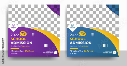 school college education social media post flyer and web banner template, back to school and university promotion cover layout flyer