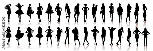 Various silhouettes beautiful model girls . Vector