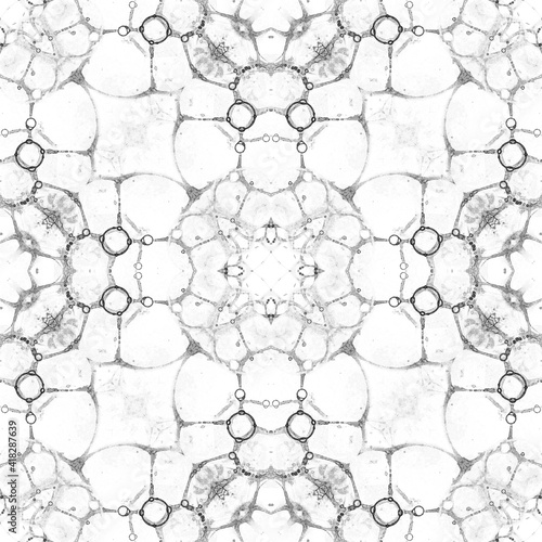 Black and white seamless pattern. Appealing delicate soap bubbles. Lace hand drawn textile ornament.