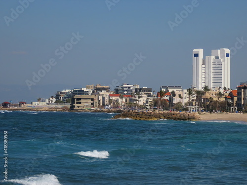 Nice view of the Mediterranean Sea and the Bat Galim promenade in Haifa in Israel.