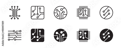 Circuit board icon set. Vector graphic illustration. Suitable for website design, logo, app, template, and ui. 