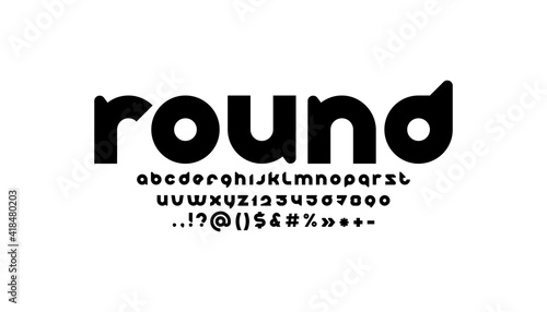 Technical black font, rounded original alphabet, trendy modern letters and numbers, vector illustration 10EPS