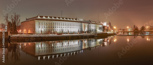 Dolnoslaski Urzad Wojewodzki in Wroclaw, view from the other bank of the Odra River.