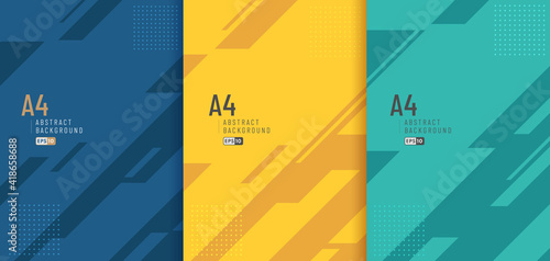 Set of abstract diagonal geometric blue yellow green color background and lines texture with copy space. Modern and minimal style. You can use for template, poster, banner web, print. Vector EPS10