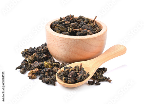 Chinese oolong tea isolated on white background.