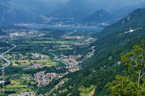 Panoramic view of Valtellina from Mello at summer