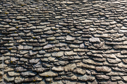 Close up of a flagstone roof in France