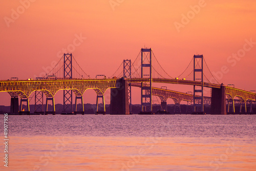 Chesapeake Bay Bridge in Maryland near sunset