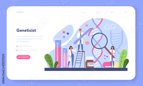 Geneticist web banner or landing page. Medicine and science technology.