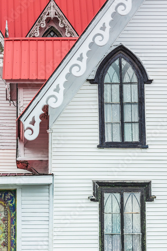 USA, Maine, Robbinston. Ornate building detail.