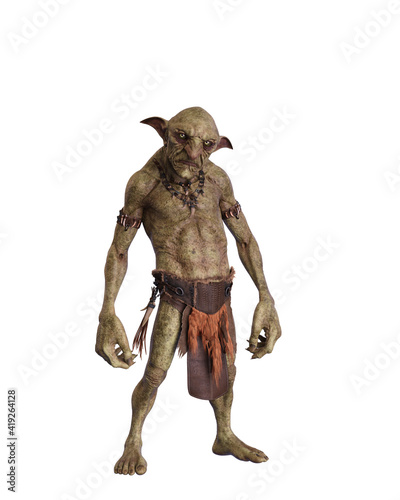 Hobgoblin standing front view. 3d illustration isolated on white background.