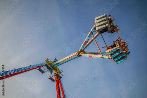 USA, Massachusetts, Cape Ann, Gloucester. Saint Peters Fiesta, Freak Out carnival ride