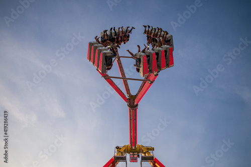 USA, Massachusetts, Cape Ann, Gloucester. Saint Peters Fiesta, Freak Out carnival ride