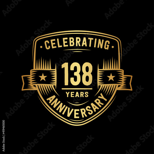 138 years anniversary celebration shield design template. Vector and illustration 
