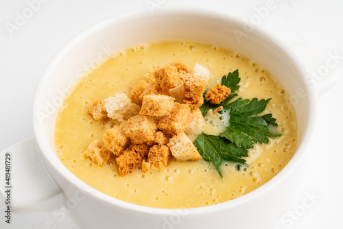 vegetable cream soup with croutons