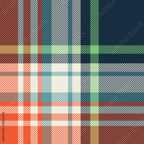 Orange and navy Plaid pattern seamless vector illustration. Colourful Check plaid for fashion textile design.