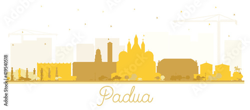 Padua Italy City Skyline Silhouette with Golden Buildings Isolated on White.