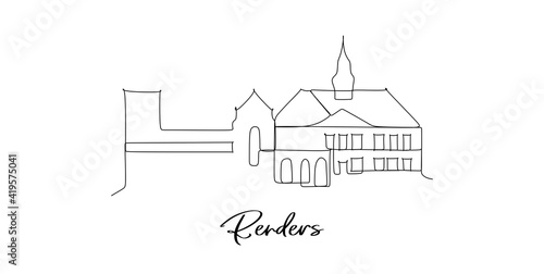 Randers city in Denmark landmarks skyline - Continuous one line drawing