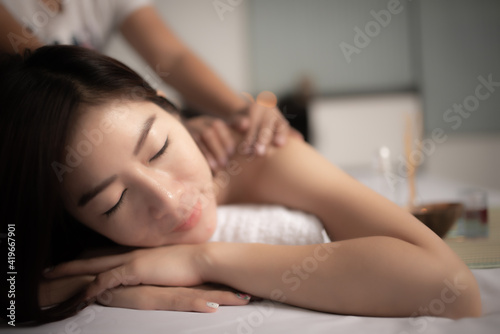 Asians beautiful woman sleep spa and relax massage,Time of relax after tired from hard work,Thailand people