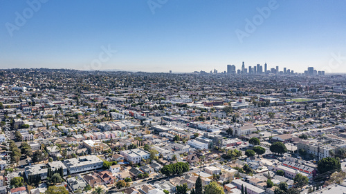 Aerial View From Beverly Hills Looking Towards Downtown Los Angeles California. Midday On A Clear Sunny Day