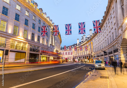 Regent Street in London at night