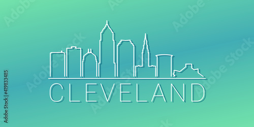 Cleveland, OH, USA Skyline Linear Design. Flat City Illustration Minimal Clip Art. Background Gradient Travel Vector Icon.