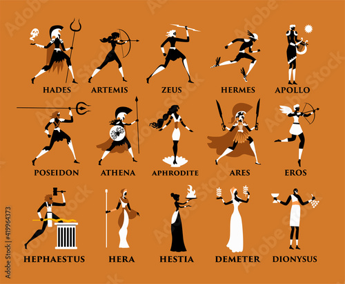 greek mythology orange and black figures olympus gods
