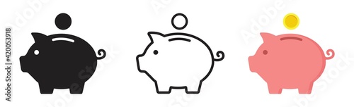 Piggy bank icon. Piggy bank saving money icon in different style. Baby pig piggy bank. vector illustration