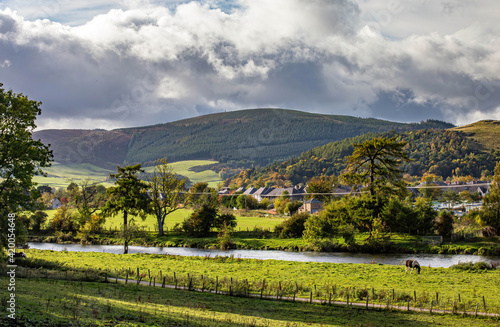 The River Tweed near Innerleithen with the hill Lee Penn