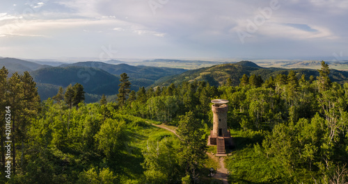 Sunset at Mount Roosevelt Picnic Area and tower in the Black Hills National Forest near Deadwood, South Dakota