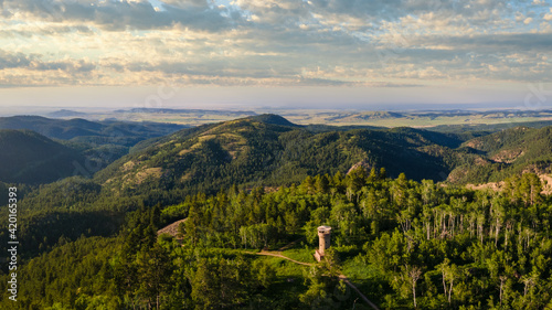 Sunset at Mount Roosevelt Picnic Area and tower in the Black Hills National Forest near Deadwood, South Dakota