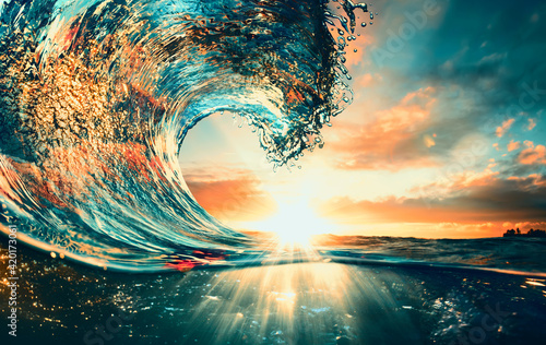 Ocean Wave sunset sea surfing background