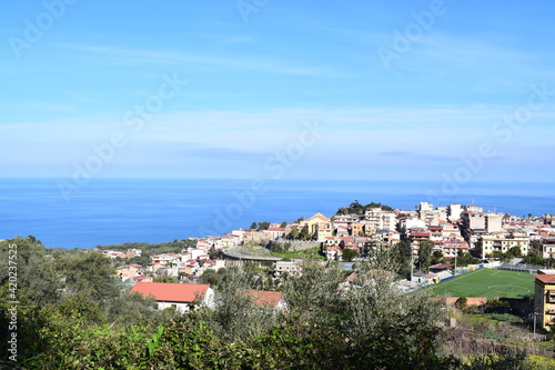 Panoramic view of Palmi, a town of South Italy, from the mount Elia