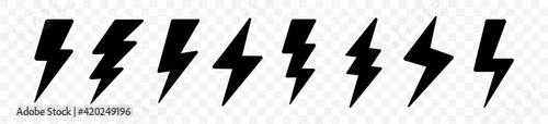 Lightning bolt icon set, Thunderbolt isolated on transparent background, flash electric symbol, Vector illustration
