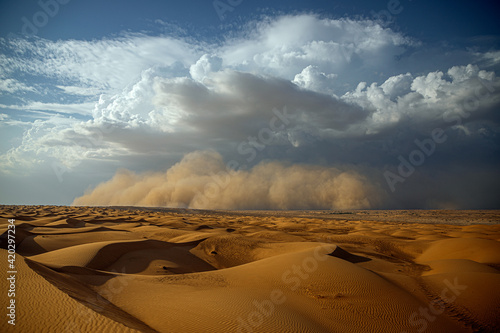 Haboob dust storm panorama Storm, Sand storm in desert of high altitude with cumulonimbus rain clouds Haboob dust storm panorama