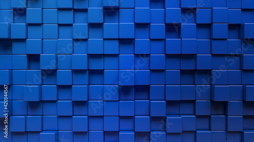 3d Rendering of an abstract wall made with blue cubes