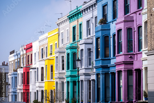 Colourful houses in London's Notting Hill area of West London