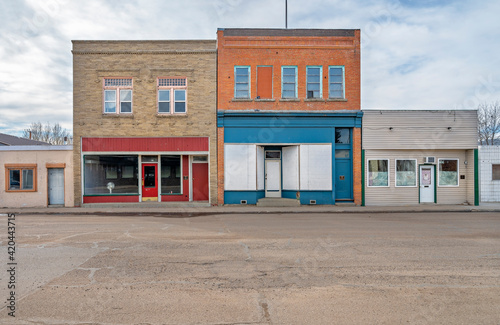 Abandoned store fronts in the town of Bassano, Alberta, Canada