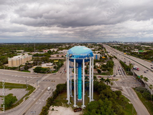 Aerial photo Hollywood Florida water tower by I95