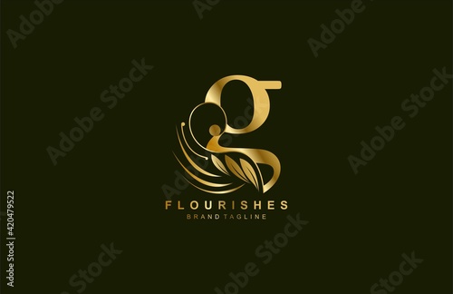 lowercase letter g linked beauty flourish golden color logo design