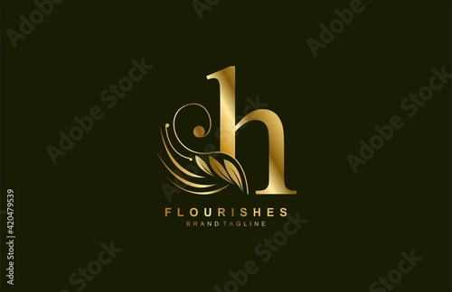 lowercase letter h linked beauty flourish golden color logo design