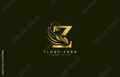 lowercase letter z linked beauty flourish golden color logo design