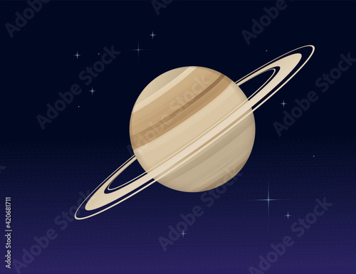 Solar system space object planet Saturn vector illustration on deep sky background