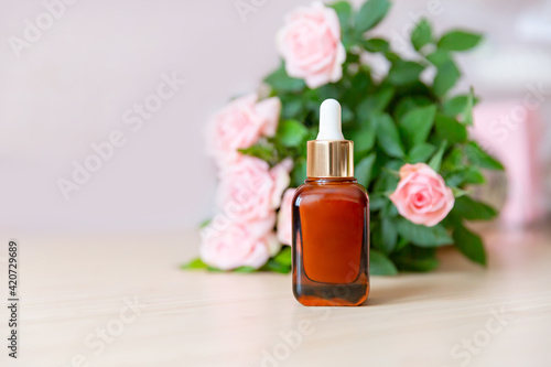 A bottle of cosmetic serum 