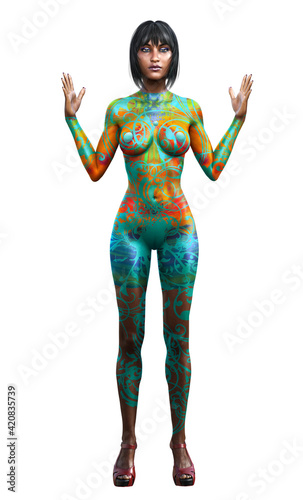 afro american woman with body painting, fantasy girl