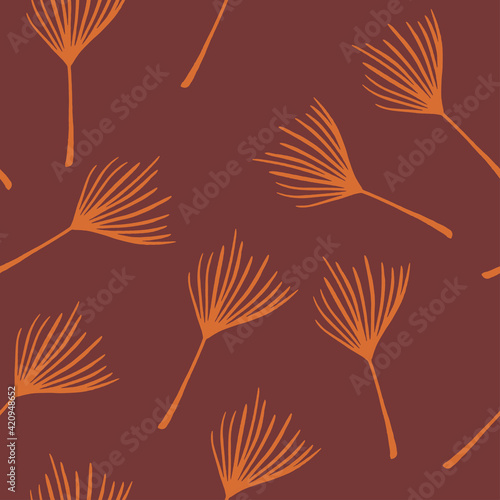 Funky Tropical Vector Seamless Pattern. Feather Monstera Banana Leaves Dandelion Tropical Seamless Pattern.