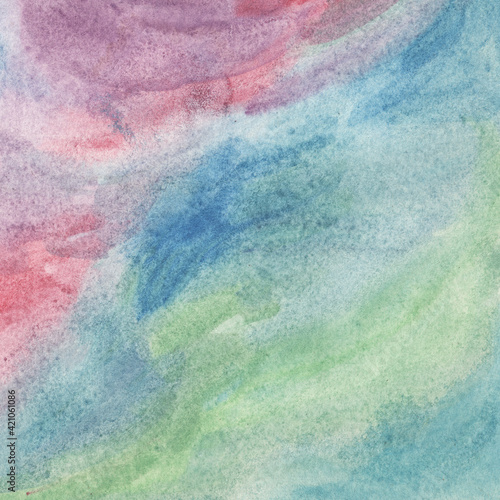 Watercolor Background - Abstract painted paper with red, pink, blue and green grained texture