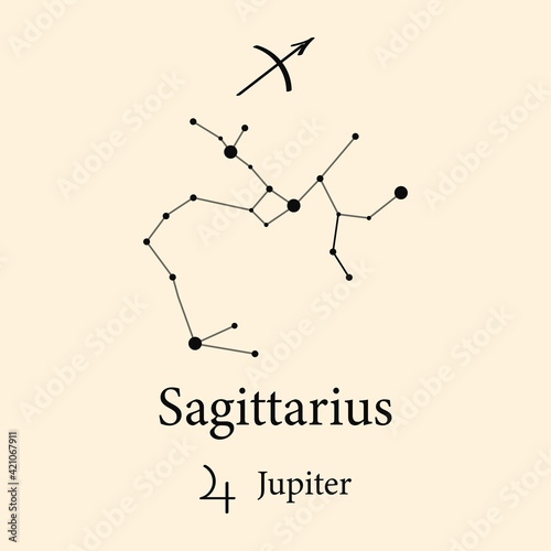 Constellation zodiac sign Sagittarius, astronomical zodiac symbol Sagittarius. Star constellation zodiac Sagittarius. Astrological connected, horoscope sign.