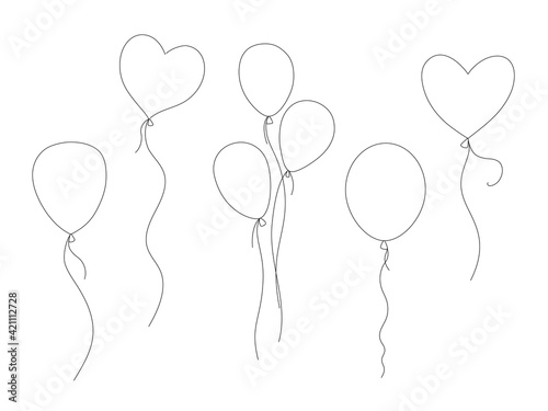Vector sketch of balloons, different doodle helium balloons.